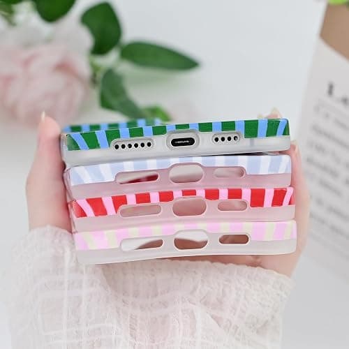 SleekCover Compatible with iPhone 16 Pro Case,Cute Aesthetic Striped Pattern Cover for Women Girls,Soft TPU Shockproof Protective Stylish Kawaii Phone Case for iPhone 16 Pro 6.3",Pink thumbnail 3