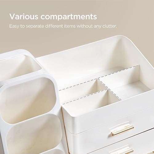 HBlife Makeup Organizer with Brush Holder for Vanity, Large Plastic Bathroom Countertop Organizer Skin Care Storage, Easy to Store Lipsticks, Nail Polishes, Perfumes, Eyeshadow Palettes, All White thumbnail 5
