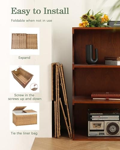 SETVSON Storage Basket with Lid Rattan Woven Storage Baskets with 2 Separate Lids, 17.2 Gallon (65 L), 22 x 13 x 13.8 Inches,Foldable, 2 Removable Liner Bags Handles for Bedroom, Laundry Room Natural thumbnail 7