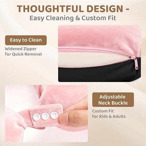 Mewaii Travel Neck Pillow with Hood for Airplanes,Memory Foam,Breathable Ice Silk & Soft Velvet,Double-Sided,Removable to Clean,Adjustable Strap,Portable Travel Pillow for Long Flights Adults & Teens thumbnail 7