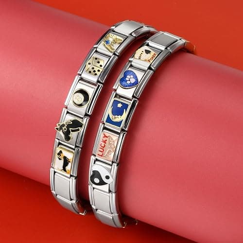 Double Fair Italian Charm Bracelet with 10 or 20 Charms, Stainless Steel Adjustable DIY Charm Bracelet for Women & Men, Includes Opener Tool – Gold or Silver Options, 6.75 inch, Stainless Steel, No thumbnail 4
