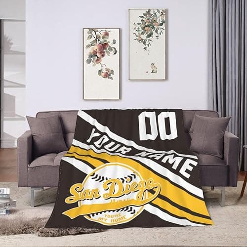 Custom Blanket for Bed Fans Gift Baseball City Name and Number Winter Summer Fleece Throw Blankets Personalized, 40"x50", 50"x60", 60"x80" - Image 1
