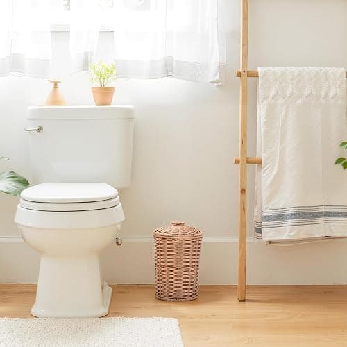 GRANNY SAYS Wicker Small Bathroom Trash Can with Lid, 2 Gallon Cute Decorative Waste Basket for Bedroom and Dorm, Office Garbage Cans for Under Desk, Mini Round Trash Bin for Decor, Nude Color thumbnail 2