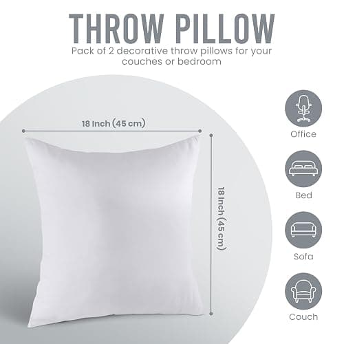 Utopia Bedding Throw Pillows Insert (Pack of 2, White) - 18 x 18 Inches Bed and Couch Pillows - Indoor Decorative Pillow - White - 18x18 Inch thumbnail 5