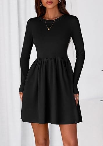 PRETTYGARDEN Women's Long Sleeve Mini Dresses 2025 Fall Casual Crewneck Pleated A Line Party Cocktail Short Dress with Pocket thumbnail 8