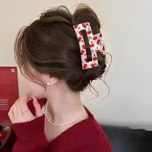 FRUZJAY Cherry Hair Claw Clips Acrylic Hair Clip Fruit Hair Clamp Red Cherry Hair Accessories Square Shape Hair Clips Non-Slip Strong Hold Hair Jaw Clip Spring Summer Beach Hair Barrettes for Women thumbnail 6