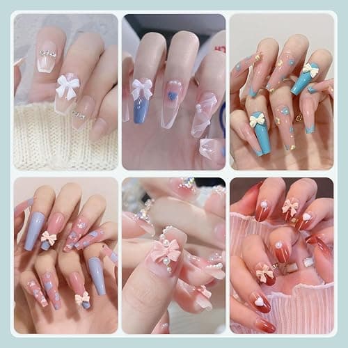 600 Pcs Bow Nail Charms and Flatback Pearls Set 2, 11 Colors Shiny Cute Bow Charms Nail Jewels and 2-4mm White Nail Pearls for Nail Art DIY Decoration with Pickup Tools thumbnail 5
