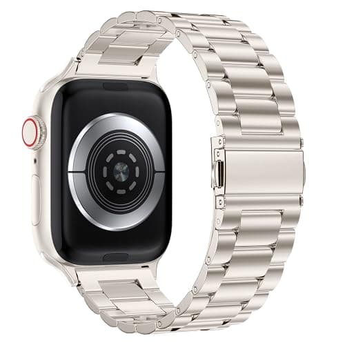EPULY Compatible with Apple Watch Band 49mm 45mm 44mm 42mm 41mm 40mm 38mm, Business Stainless Steel Metal Watchband for iWatch Strap Ultra SE Series 8 7 6 5 4 3 2 1 Men(Starlight, 42mm/44mm/45mm/49mm) thumbnail 2