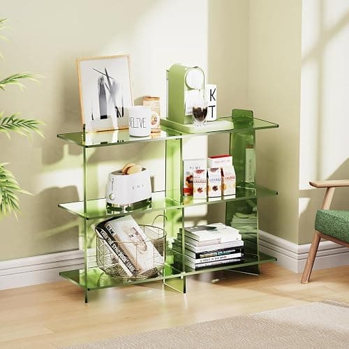 solaround Acrylic Bookshelf, Small 3 Tier Open Bookcase for Small Spaces,Sofa Table, Hallway Entry Table for Home Living Room (Green, 39.4'' x 11.8'' x 31.5'') thumbnail 6