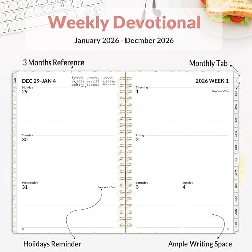 SUNEE Planner 2026 Weekly and Monthly, January 2026-December 2026, 6.4"x8.3", Tabs, Note Pages,Spiral Binding, Pink thumbnail 4