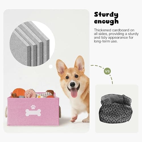 GreenPetopia Dog Toy Basket with Lid, Dog Basket for Toys, Dogs Toy Box with Cotton Rope Handles, Collapsible Storage Bins for Pet Toys, Dogs Storage Organizer, Pink thumbnail 7