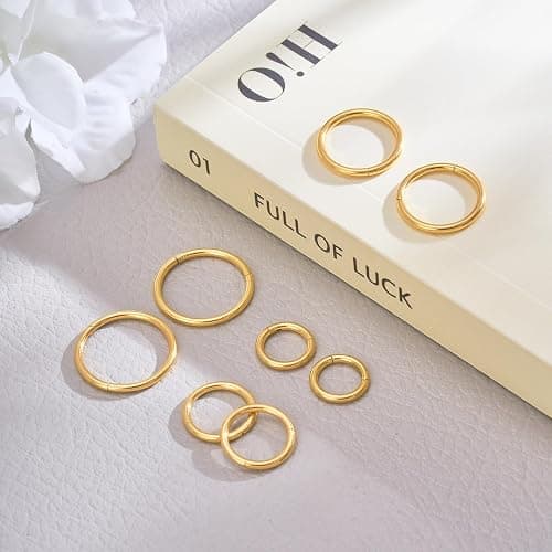DGhera 8Pcs Nose Ring Hoop & Hinged Clicker Septum Rings [16G/18G/20G]–Hoop Helix Cartilage Daith Tragus Sleeper Earrings For Women Men thumbnail 5