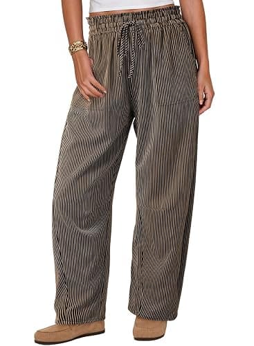 Dokotoo Women's Striped Barrel Casual Pants High Waisted 2026 Elastic Drawstring Trousers thumbnail 3