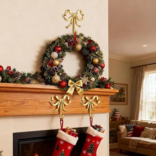 Frstem 4 Pack Gold Bow Wall Hook,Metal Hooks,Wall Mounted Functional Hooks,Multi-Purpose Door Hanger,Bow Wall Hooks Decorative for Coat Hat Towel Bags & Christmas Decor thumbnail 2