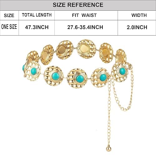 ILuvatar Waist Chain Women's Metal Dress With Sweater Gold Retro Turquoise Stone Punk Belt Concho Western Belts thumbnail 2
