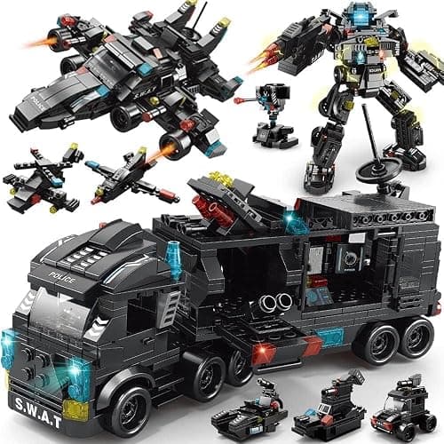 ENHANA Building Block Robot 27 in1 SWAT Police Command Truck Building Kit for Kids City Helicopter Bricks Kit Educational Toys for Boys Age 6 7 8 9 10 11 12 Years Old 585PCS - Image 1