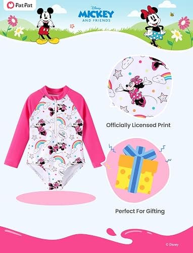Disney Frozen Stitch Princess Minnie Mouse Girls Swimsuit Long Sleeve Rashguard UPF 50 One Piece Bathing Suit Size 3M-13Y thumbnail 4