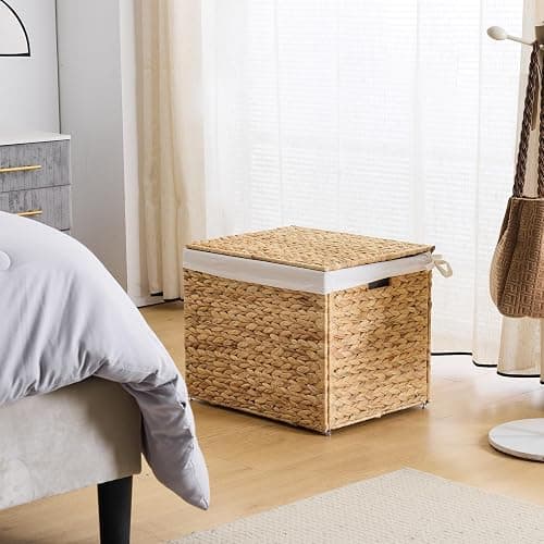 Water Hyacinth Storage Basket with Lid, 21.1 Gallon (80L) Wicker Shelf Basket with Removable Liner, Wicker Storage Basket for Blanket, for Livingroom, Bedroom, Natural thumbnail 4