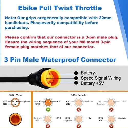 Ebike Full Twist Throttle for Macfox, 3 Pin Surron Style Throttle Grip Kit 12V-72V Compatible with HappyRun Freego Heybike Electric Dirt Bike thumbnail 4