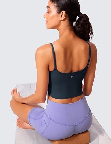 CRZ YOGA Butterlift Scoop Neck Crop Tank Tops for Women - Padded Adjustable U Back Camisole Workout Longline Sports Bras thumbnail 2