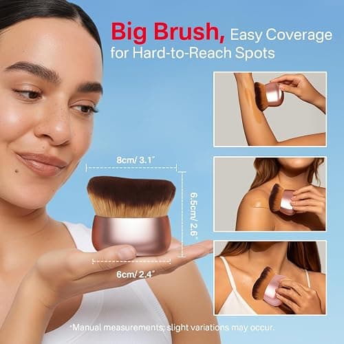 Streak-Free Kabuki Self Tanner Brush, Large Body Makeup Brush,Soft Dense Body Brus h for Self Tanner, Vegan Tanning Brush for Self Tan, Even Coverage, Ideal for Mousse, Lotion & Bronzing Foam, Pink thumbnail 4
