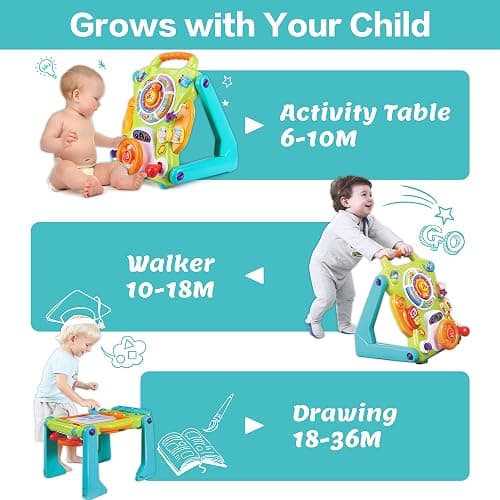 iPlay, iLearn 3 in 1 Baby Walker Sit to Stand Toys, Kids Activity Center, Toddlers Musical Fun Table, Lights and Sounds, Learning, Birthday Gift for 9, 12, 18 Months, 1, 2 Year Old, Infant, Boy, Girl thumbnail 2