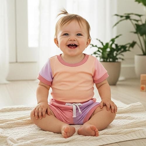 allshope Newborn Baby Girl Summer Outfit Set Contrast Color Romper Jumpsuit Tops Shorts Cute Infant Clothes thumbnail 5