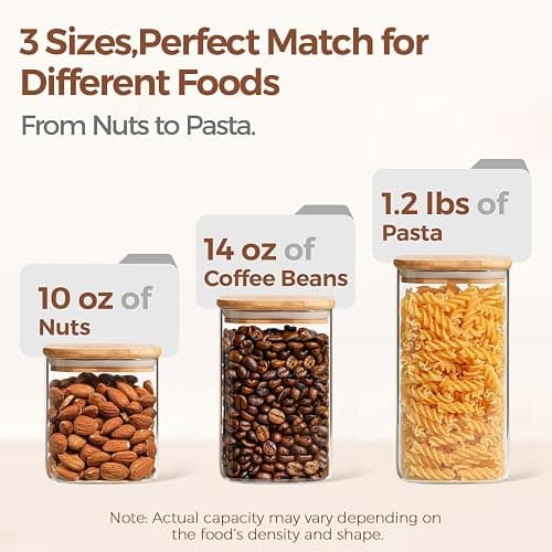 ComSaf Airtight Glass Storage Canister with Lids (0.7Qt/1.2Qt/1.6Qt) Set of 6, Food Storage Container Kitchen Pantry Storage Jar, Glass Jars for Flour Cereal Sugar Tea Coffee Beans Snacks, Square thumbnail 4