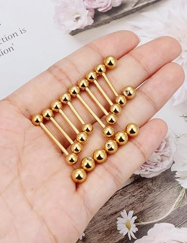 Msndnkwo 14G 16G Nipple Tongue Rings Stainless Steel Straight Barbells Piercing Jewelry Short Long Bar Silver Black Gold Bridge Piercings For Women Men 12Mm 14Mm 16Mm 18Mm Length Ball Size 5MM 6MM thumbnail 2