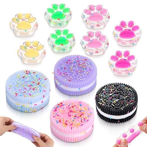 MICHIHOMIE 12 Pcs Stress Relief Toy, Biscuit and Cat Paw Simulation Squishy Toy, Taba Squishy for Kids and Adults, Anxiety Relief Sensory Toy for Halloween Easter Party Favors - Image 1