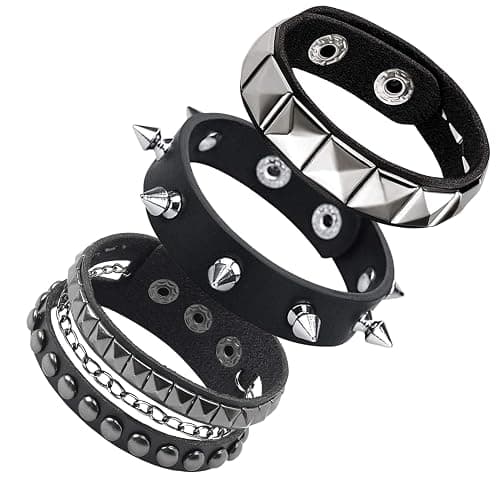 Ulekuke 3 Pcs Punk Rock Studded Bracelet Set Spiked Leather Cuff Bracelet for Men Women 80s Wristband Emo Bracelet Adjustable - Image 1