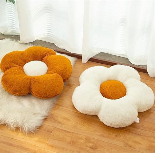 YILANLAN Cute Flower Cushion Plush Floor Pillow Casual Comfortable Pillow Office Living Room Bed Decoration Cushion Simple Room Decoration (Brown, 50cm) thumbnail 4