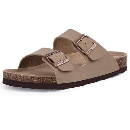 ODOLY Unisex Cork Footbed Slide Sandal, Arch Support Summer Outdoor Sandals with Adjustable Buckle for Women and Men - Image 1