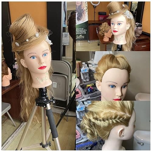 Headdoll 26"-28" Mannequin Head Styling Mannequin Head for Hair Styling and Free Table Stand Training Head Manikin Cosmetology Doll Head with Long Fiber Hair Hairdresser Practice Head for Stylist thumbnail 7