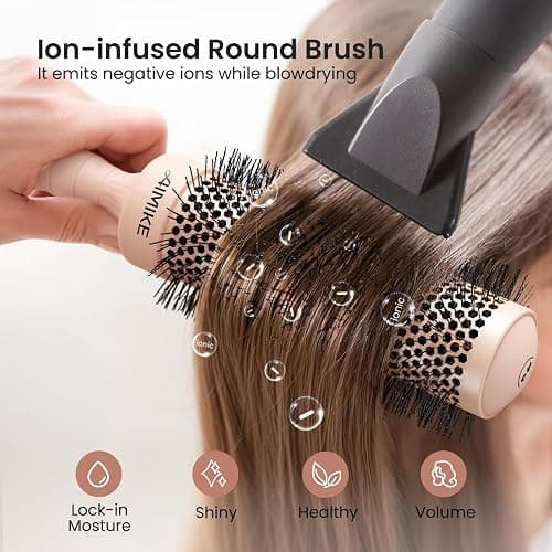 AIMIKE Round Brush for Blow Out, Extra Long Round Hair Brush w/Nano Thermal Ceramic & Ionic Tech, for Blow Drying & Styling, Curling and Shine - Barrel 1.7 inch thumbnail 5