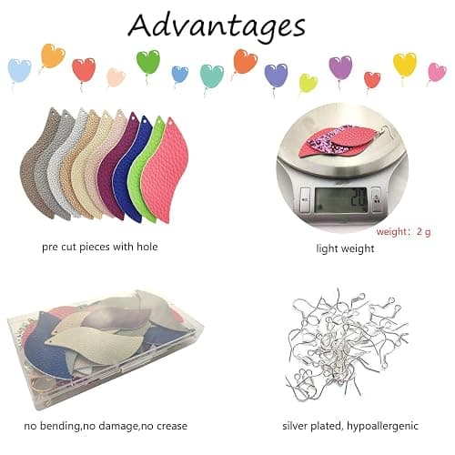 AOUXSEEM 181 Pcs Leaf Faux Leather Earrings Making Kit for Beginner, Contains 60 Pre Cut Lightweight Glitter Printed Synthetic Fabric Pieces and Hypoallergenic Hooks Jump Rings (Solid A) thumbnail 6