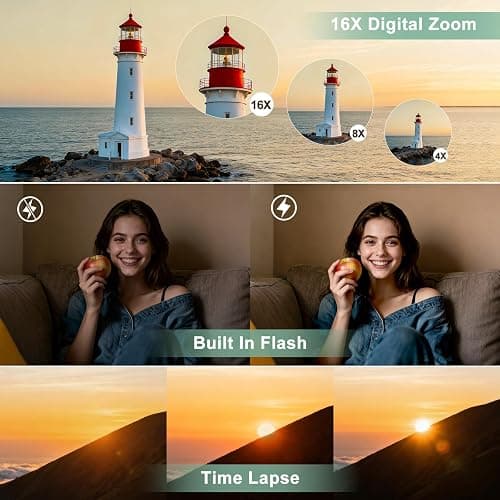 4K Digital Camera for Photography, 48MP Vlogging Camera with Autofocus, Flash, 180° Flip Screen, 16X Zoom, 32GB Card, 2 Batteries & Charger, Compact Travel Camera for Teens, Beginners & YouTube thumbnail 6