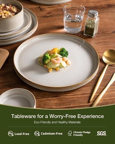famiware Star Plates and Bowls Sets, Modern Stoneware Dinnerware Sets for 8, 24-Piece Kitchen Dish Set - Microwave and Dishwasher Safe, Chip and Scratch Resistant, Cappuccino White thumbnail 5