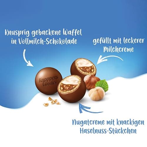 Knoppers Goodies Knusper Minis – 1 x 180g – knusprige Waffelkugeln gefüllt mit Haselnussstücken, Milch- und Nougatcreme, umhüllt von Schokolade thumbnail 4