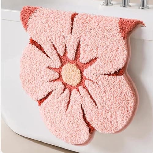 Ankah Shower Rug Bath Mat Forest Series Cartoon Design Bathroom Rug, Fluffy, Soft, Non-Slip, Durable, Absorbent Bath Rug, Irregular Plant Shaped Door Mat and Carpet, 19.7" x 31.5", Peach Blossom thumbnail 6