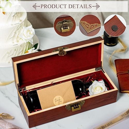 ERUOAEY Personalized Wood Wine Box, Custom Engraved Wine Gift Box, for Wedding, Anniversary, Engagement, Wine Box Ceremony, Bridal Shower thumbnail 4