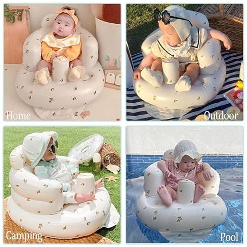 Inflatable Baby Chair, AirSwim Baby Inflatable Seat for Babies 3 Months and Up Summer Inflatable Baby Seat for Sitting Up, Blow Up Baby Floor Seat with Built in Air Pump, Orange thumbnail 5