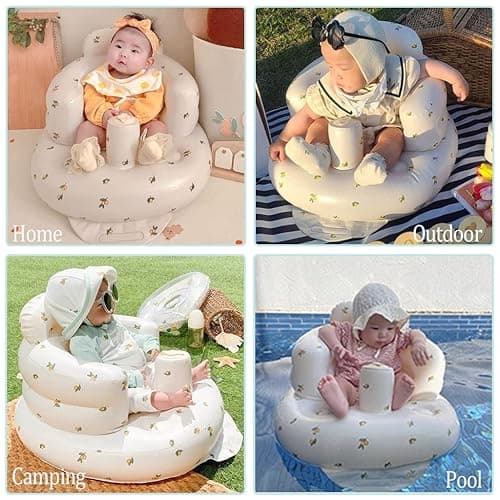 AirSwim Inflatable Baby Seat, Inflatable Baby Chair for Babies 3 Months and Up, Summer Blow Up Chair with Built in Air Pump, Infant Floor Sofa for Learning to Sit, Palying, Camping, Orange - Orange thumbnail 5