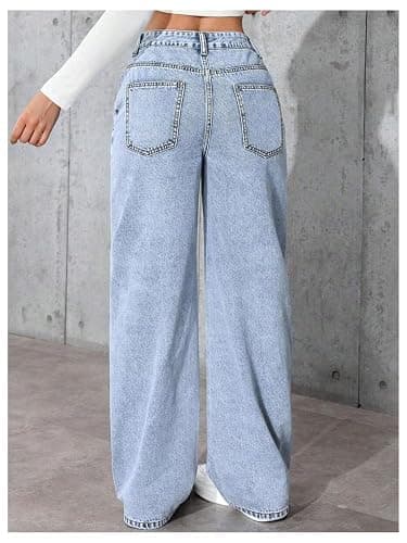 GORGLITTER Girl's Cute Baggy Wide Leg Jeans Elastic High Waisted Denim Pants Bottoms with Pockets thumbnail 2