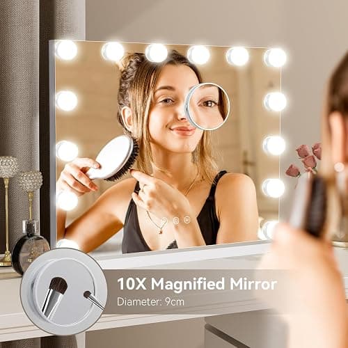 eklipt Hollywood Vanity Mirror with Lights, 50×42cm Large Lighted Makeup Mirror with 14 Dimmable LED Bulbs, Touchscreen Control, USB Output Port Tabletop or Wall Mounted Light Up Mirror For Bedroom - 50 X 12 X 42 Cm thumbnail 6