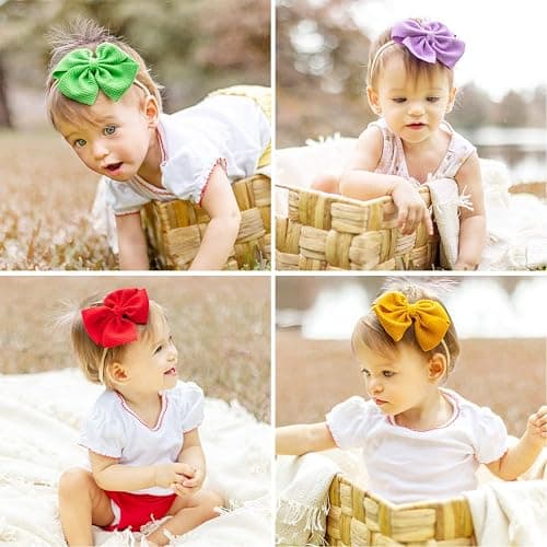 Prohouse 30 Pcs Hair Bows for Baby Girls, 4.5 In Baby Nylon Headbands | Soft Stretch Nylon Headbands, Gentle Fit for Newborns, Infants & Toddlers, Handmade Hair Accessories (Multicolors) thumbnail 3