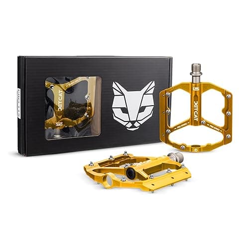 JETCAT Mountain Bike Pedals Flat - MTB Pedals Flat, Bicycle Pedals, Road Bike Pedals, BMX Pedals, for BMX MTN Road Gravel EBike, Specialized Parts, Adults, Aluminum Metal Stamp 9/16" - gold thumbnail 4