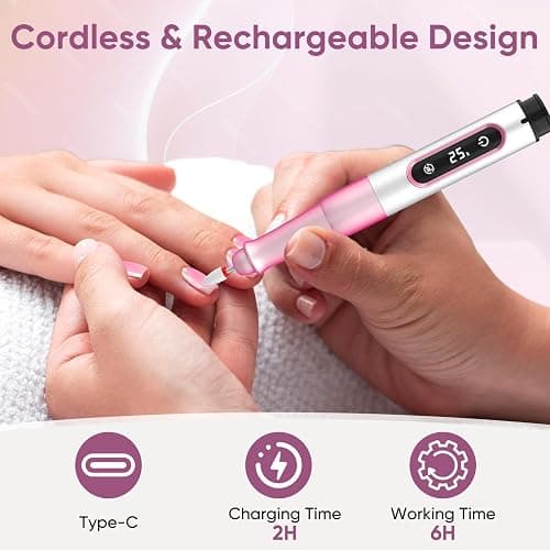 Oukzon Nagelfräser Kabellos, 13 in 1 Elektrische Nagelfeile Fräser für Gelnägel, Nagelfräser für Gelnägel 25000 U/Min, USB Wiederaufladbare Maniküre Set Elektrisch, 5 Gear Electric Nail Drill thumbnail 2