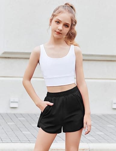 Zaclotre Girls Athletic Shorts with Zipper Pockets High Waisted Running Shorts Soccer Gym Sports Active Short for Kids thumbnail 3
