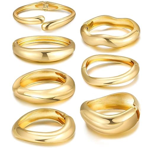RIOSO Gold Bangles Bracelet for Women Bangle Thick Big Wide Cuff Women's Gold Chunky Bracelets - Image 1